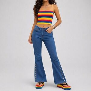 Vintage MUDD Jeans Size 28 Flare Bellbottom Y2K Snaps Low Rise 90s Embellished